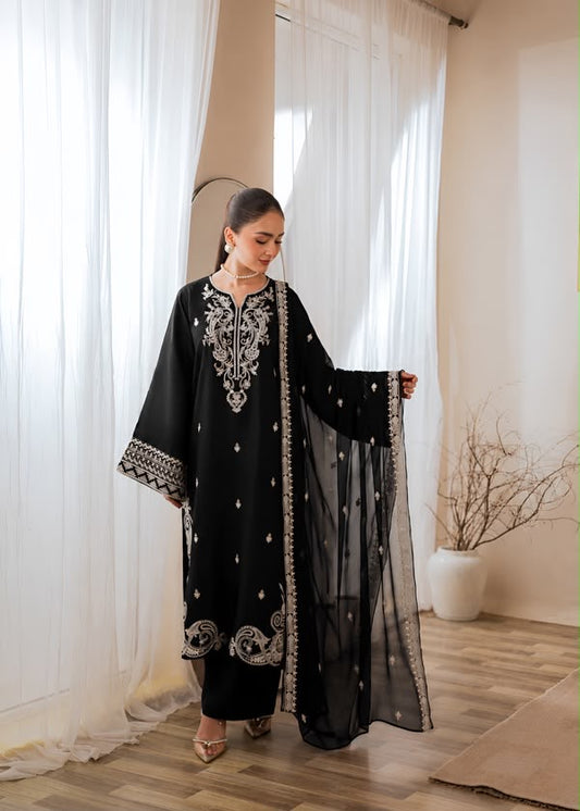 Laam Brand Premium Quality Dhanak Embroidery 3 Piece unstitched Dress With Embroidery Shawl