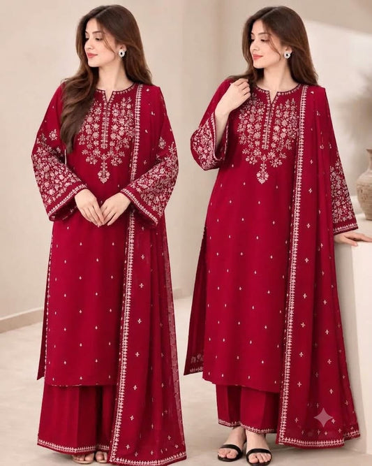 Batik Brand Premium Quality Most Popular Design With Premium Dhanak Shawl 3 Piece Unstitched Dress