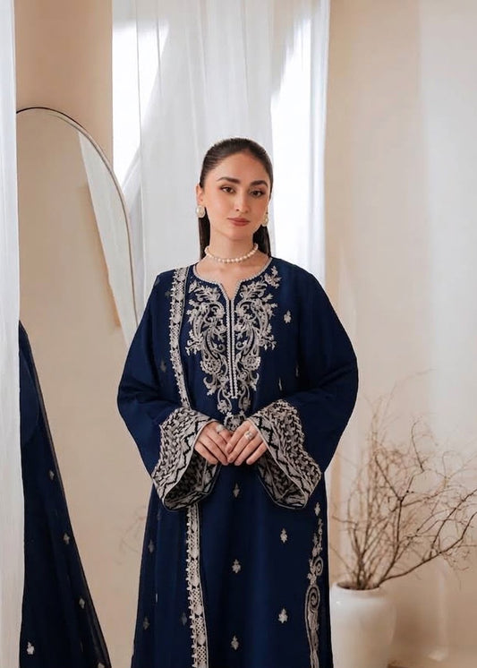 Laam Brand Premium Quality Dhanak Embroidery 3 Piece unstitched Dress With Embroidery Shawl